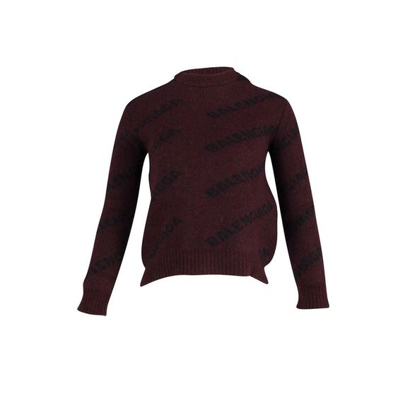 Balenciaga Logo Sweater in Red Print Wool